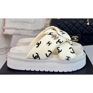 Chanel Heel 3cm CC Logo Print Crisscross Mules Leather White 2024