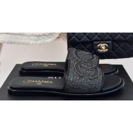 Chanel CC Logo Braided Mules Black 2024