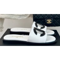 Chanel Black CC Logo Mules Leather White 2024