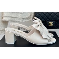 Chanel Heel 6cm Bow Mules Leather White 2024