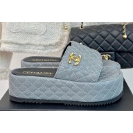 Chanel Pearl and Crystal Gold CC Logo Platform Mules Quilting Leather Gray 2024