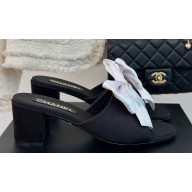 Chanel Heel 6cm Bow Mules Satin Black/White 2024