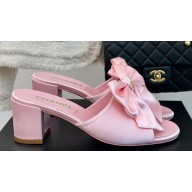 Chanel Heel 6cm Bow Mules Satin Pink 2024