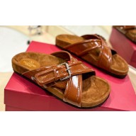 Valentino Fussfriend footbed Women/Men slide sandals in calfskin leather Brown 2024