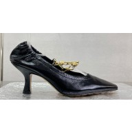Bottega Veneta Crinkled leather Sharp Chain Pumps Black 2024