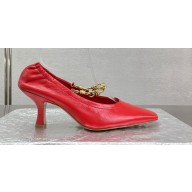 Bottega Veneta Crinkled leather Sharp Chain Pumps Red 2024