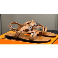 Hermes June sandals with iconic Kelly buckle and straps in calfskin Brown 2024