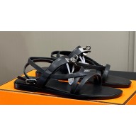 Hermes June sandals with iconic Kelly buckle and straps in calfskin Black 2024