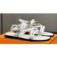 Hermes June sandals with iconic Kelly buckle and straps in calfskin White 2024