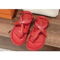 Hermes Inboard sandals in woven ribbon and calfskin Red 2024
