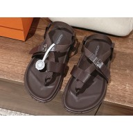 Hermes Inboard sandals in woven ribbon and calfskin Coffee 2024