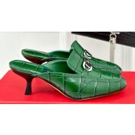Ferragamo Heel 6cm New Vara buckle mules printed calfskin Green 2024