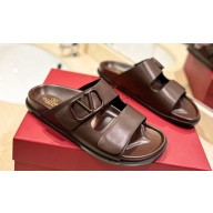 Valentino Vlogo calfskin Women/Men slide sandals Coffee 2024