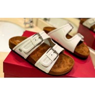 Valentino Fussfriend footbed Women/Men slide sandals with Adjustable buckle straps in calfskin White 2024
