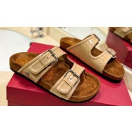 Valentino Fussfriend footbed Women/Men slide sandals with Adjustable buckle straps in calfskin Beige 2024