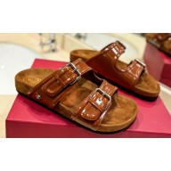 Valentino Fussfriend footbed Women/Men slide sandals with Adjustable buckle straps in calfskin Brown 2024