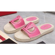 Valentino Vlogo Cut-Out Slide Sandals Espadrilles in calfskin leather Pink 2024
