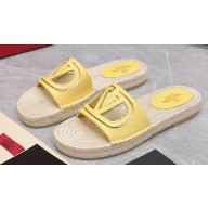 Valentino Vlogo Cut-Out Slide Sandals Espadrilles in calfskin leather Yellow 2024