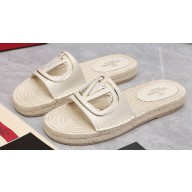 Valentino Vlogo Cut-Out Slide Sandals Espadrilles in calfskin leather White 2024