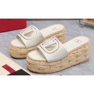 Valentino Heel 8.5cm Platform 5.5cm Vlogo Cut-Out Slide Wedge Sandals Espadrilles in calfskin leather White 2024