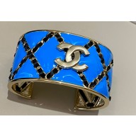 Chanel Metal, Calfskin & Resin Cuff Bracelet ABE038 Gold, Black & Blue 2024