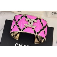 Chanel Metal, Calfskin & Resin Cuff Bracelet ABE038 Gold, Black & Purple 2024