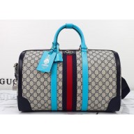Gucci Savoy Medium Duffle Bag 724642 Beige GG Supreme canvas Blue 2024