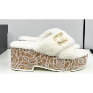 Chanel Platform CC Logo Shearling Mules White 2024