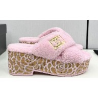 Chanel Platform CC Logo Shearling Mules Pink 2024
