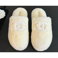 Chanel Platform CC Logo Shearling Fur Mules White 2024