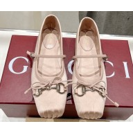 Gucci Satin Horsebit Ballet Flats with Bow Nude 2024