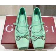 Gucci Satin Horsebit Ballet Flats with Bow Green 2024