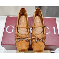 Gucci Satin Horsebit Ballet Flats with Bow Brown 2024