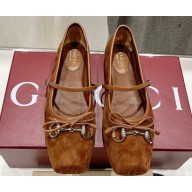 Gucci Satin Horsebit Ballet Flats with Bow Coffee 2024