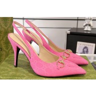 Gucci Heel 10.5cm Women's Horsebit slingback pumps 782408 in GG Pink 2024