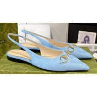 Gucci Women's Horsebit ballet flats 786592 in GG Blue 2024
