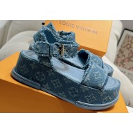 Louis Vuitton Heel 7.5cm LV By The Pool Maya Flatform Sandals Denim Blue 2024
