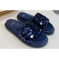 Fendi Sequins Slides Blue 2024