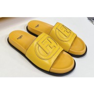 Fendi Calfskin Leather FF Slides Yellow 2024