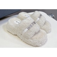 Alexander Wang Heel 5cm Crystal Logo platform Shearling Fur slides White 2024