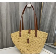 Saint Laurent panier small Tote bag in raffia and vegetable-tanned leather 751240 Beige 2024