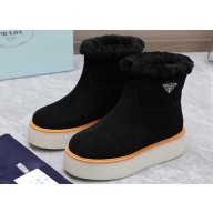 Prada Shearling Suede Ankle Boots Black 2024