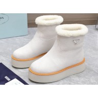 Prada Shearling Suede Ankle Boots White 2024