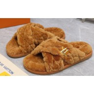 Louis Vuitton Shearling cross-over straps LV Bliss Comfort Mules Brown 2024
