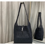 Saint Laurent LE 5 A 7 bag in raffia crochet and smooth leather 690941 Black 2024