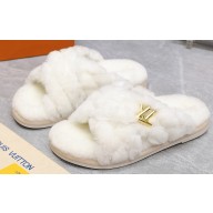 Louis Vuitton Shearling cross-over straps LV Bliss Comfort Mules White 2024