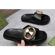 Gucci Women's Marina chain slide sandals 794176 leather Black 2024