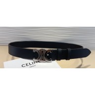 Celine Width 3.5cm Large triomphe belt in VINTAGE CALFSKIN Black/Silver