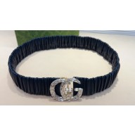 Gucci Width 4cm Silk Crystal GG Marmont Wide Belt Black/Gold