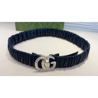 Gucci Width 3cm Silk Crystal GG Marmont Wide Belt Black/Gold